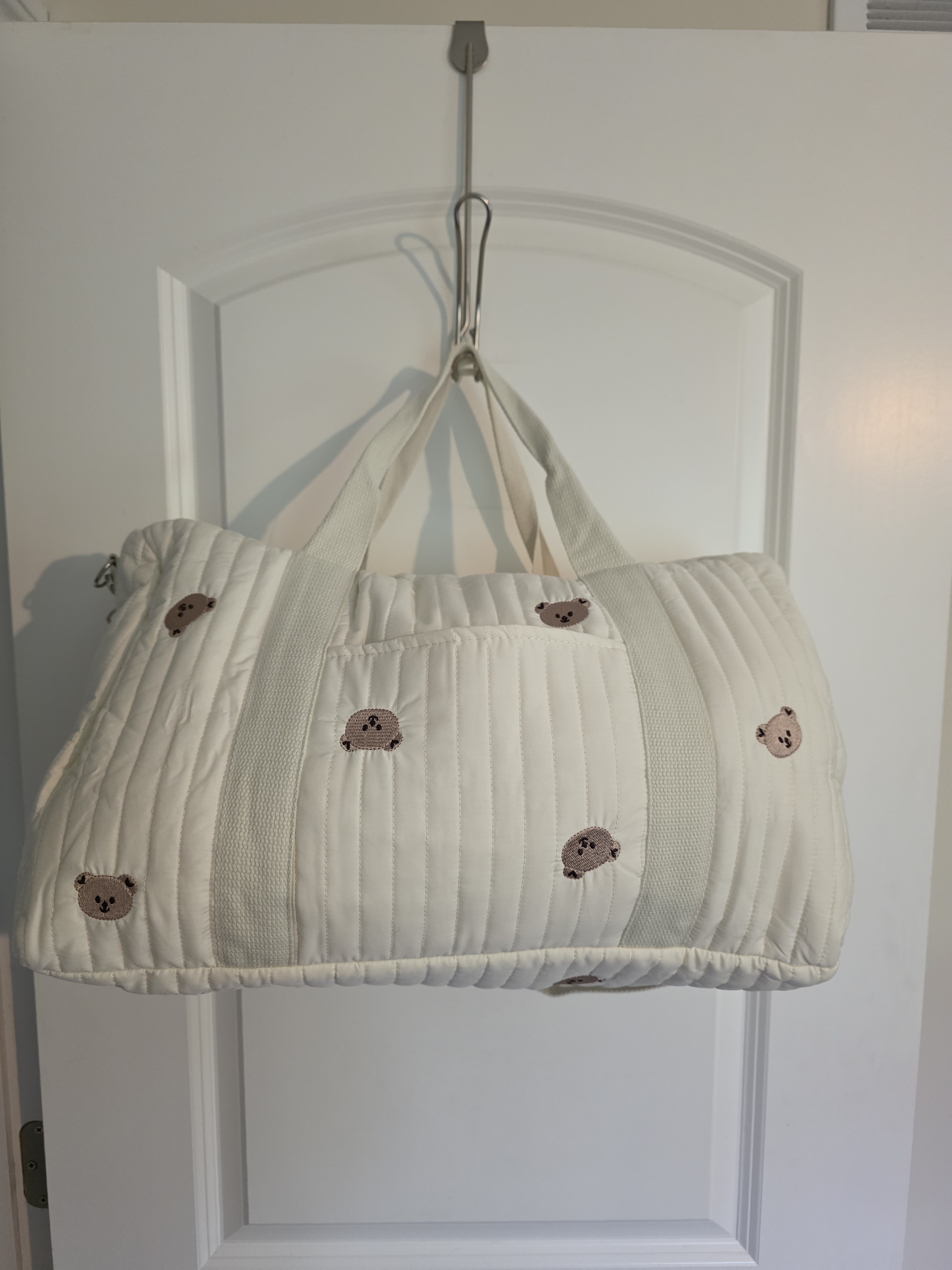 Cream Quilted Weekend Duffel With Bear Embroidery — image 3 of 5